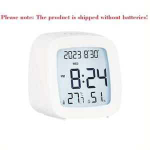 TEMU 음성 제어, 온도 및 습도 표시 기능이 있는 소형 다기능 알람 시계 - AAA 배터리 작동식, 청소년 및 학생 침실용으로 이상적 (배터리 미포함), 벽시계