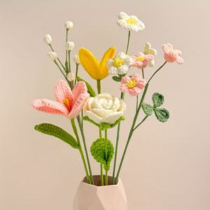 TEMU 핸드메이드 크로셰 부케 - 리얼리스틱 화이트, 핑크, 옐로우 플라워 아레인지먼트 - 유지보수 없는 영원한 장식품 - 어머니의 날, 발렌타인데이, 생일, 결혼식, 기념일 선물 - 여성, 엄마, 여자친구를 위한 홈 데코, 패브릭 꽃, 집들이 선물, 장기 지속되는 화환, 계절 디스플레이, 섬세한 디테일, 어머니의 날 선물