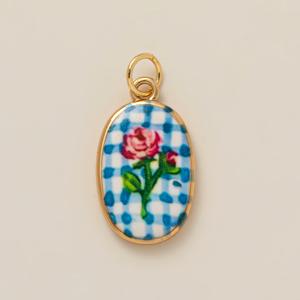 TEMU 세련되고 트렌디한 스타일 펜던트. 에나멜 프린트가 특징이며, 긴 타원형 모양에 꽃과 하트가 있으며, 꽃들의 바다가 보입니다. 식물 꽃 시리즈의 일부이며, 구리 도금에 18K 금 도금되어 있습니다. 패션 액세서리로 적합합니다.