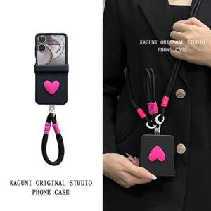 TEMU 폰 케이스: 도파민 힌지 케이스 (로즈 레드/핑크/베이지 화이트/블랙/옐로우/그린) + 3D 하트 참 + 대조 핸드 스트랩 및 매칭 크로스바디 폰 파우치 (Z Flip 7, Z Flip 7 FE, Z Flip 6, Z Flip 4, Z Flip 3용)