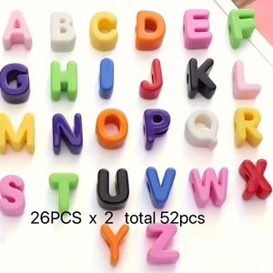 TEMU DIY 레터링, 폰 체인, 키체인, 팔찌 만들기용 52개 대형 구멍 아크릴 알파벳 비즈 - 대문자/소문자 및 0-9 숫자, 매끄러운 대형 구멍 스트링링 공예용 (52개 비즈)