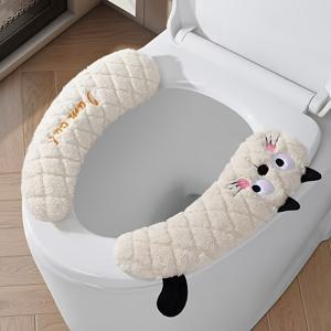 TEMU 사계절용 캐릭터 화장실 스티커, 가정용 화장실 스티커, 접착식 변기 커버, 두꺼운 플러시 핸들 변기 쿠션|변기커버