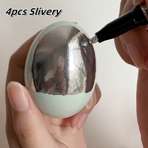 TEMU 인체공학적 디자인의 중간 팁 페인팅 펜 세트 | 반사 미러 마커 | 크롬 도금 골드 및 실버 액체 서명 펜 (자동차, 미술, 공예, 돌, 금속, 플라스틱 및 다양한 표면용) | 세트당 4개