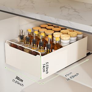 TEMU 1개 헤비듀티 카본 스틸 높이 조절 가능한 서랍형 캐비닛 선반 - 조립 불필요, 공간 절약형 수직 보관대, 칼, 냄비, 팬 보관에 적합 - 팬트리, 캐비닛 선반 유닛|수납정리함|싱크대