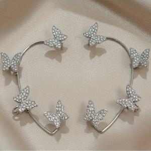 TEMU 2개 여성용 나비 귀걸이 - 펀칭 없는 귀 클라이머 랩 아라운드 귀걸이, 우아한 플로럴 디자인, 구리 합금 & 합성 지르코니아, 데일리 착용 주얼리, 빈티지 스타일 주얼리, 내구성 좋은 주얼리, 패션 주얼리, 패션 애호가|피어싱