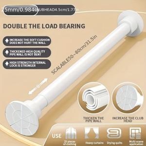 TEMU 1개 FEPK 조절 가능한 무드릴 텐션 스프링 장착 텔레스코핑 폴 - 중량용 금속 샤워 커튼 봉, 블라인드, 커튼 폴, 욕실, 옷장용 - 설치 간편, 드릴링 불필요|커튼봉|샤워커튼