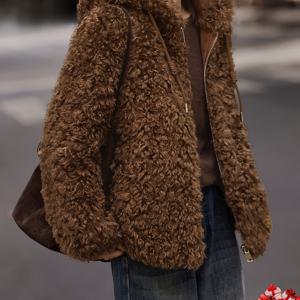 TEMU 부드러운 양털 플리스로 따뜻함을 더한 여성용 가을/겨울 코트. 스타일리시한 캐주얼 디자인으로 추운 계절에 완벽합니다.