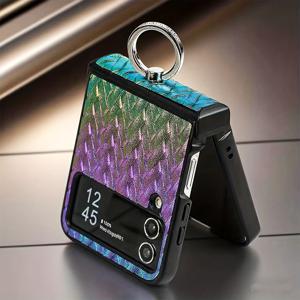 TEMU 휴대폰 케이스 - 삼성 폴더블폰용 링 홀더가 디자인된 세련된 브레이드 가죽 케이스, 갤럭시 Z Flip3/4/5/6/7 시리즈와 호환, PC 재질