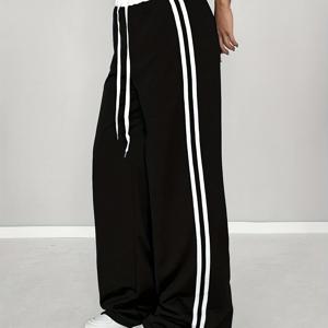 TEMU 봄/여름용 레트로 스타일의 단색 벨트 패치워크 캐주얼 루즈 스포츠 바지