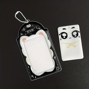 TEMU 귀여운 동물 테마 사진 카드 홀더, K-팝 아이돌 앨범 카드 홀더, En 사진 카드 보호 슬리브, PU 소재, 3-3.5인치 사진 카드, 스타 사진 카드, 사진 카드 홀더 키체인에 적합