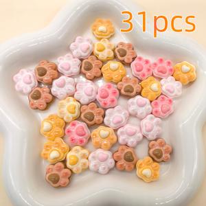 TEMU 11/31개 미니 곰 & 고양이 발바닥 비즈 - 핑크 비즈 센터가 있는 리얼한 발바닥 모양 레진 비즈, DIY 공예, 스크랩북, 헤어 액세서리, 키체인용 - 귀여운 발바닥 참 장식 (곰 & 고양이)