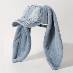 TEMU 여성 & 남성 워싱 디스트레스드 핑크 야구 모자, 플러시 토끼 귀 & 와이드 브림 - 가벼운 부드러운 워싱 질감, 조절 가능한 스냅백 클로저, 손세탁/드라이 클리닝 - 캐주얼 아웃도어, 파티|모자|남자모자