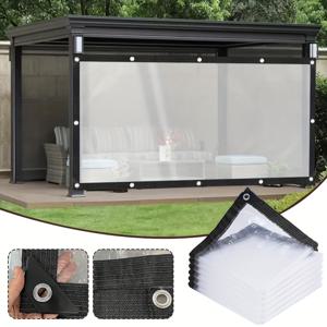 TEMU 튼튼한 투명 PVC 방수 천, 찢김 방지 아일렛 장착, 바람과 비 커버, 파티오, 파빌리온, 정원 및 캐노피에 적합