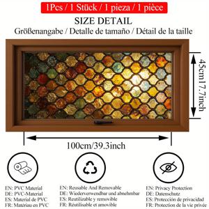 TEMU 2D 평면, 1롤 모로코 스태틱 클링 창문 필름 - PVC/플라스틱 프라이버시 유리 커버, 모로코 패턴, 두께 컬러풀 스테인드 글라스 효과, 욕실, 사무실 및 인테리어용 (도구 없음/잔여물 없는 제거), 2D 평면