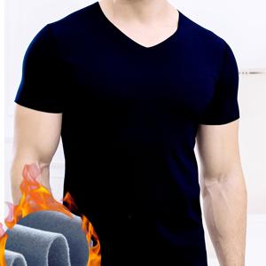 TEMU 신상 V넥 심리스 양면 베이스 레이어 남성 가을 겨울 두꺼운 보온 속옷 반팔 티셔츠|티셔츠|반팔