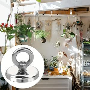 TEMU 165파운드 천장 후크 자석 | 걸이 링, 광택 마감이 있는 강력한 철 블록, 실외 사용에 적합, 강어귀 낚시, 텐트 고정, 꽃다발/열쇠 걸이용으로 이상적|키링