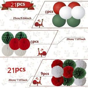 TEMU 21피스 DIY 종이 공과 원형 랜턴 파티 장식 세트 - 빨강, 초록, 흰색, 사계절 결혼식, 생일, 크리스마스, 할로윈, 추수감사절 파티 용품, 쉽게 접는 폼폼과 매달 수 있는 랜턴 포함 (조립 불필요)