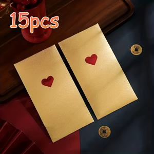 TEMU 15개 골드 포일 하트 레드 봉투 - 우아한 컬러와 골드 광택 선물용 돈 봉투, 화이트 하트 컷아웃 디자인. 생일, 결혼식, 중추절, 기업 행사 등에 적합. 내구성 있는 종이 행운 봉투로 현금 및 선물용, 웨딩 파보르 또는 휴일 장식으로 이상적. 축제 패턴, 소재, 고품질 제작으로 이벤트 플래너 및 웨딩 오거나이저에게 완벽, 장식용 홀더
