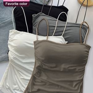 TEMU 여성용 스트랩리스 탱크탑 4개 세트, 내장 패드, 허리 주름 디자인, 신축성 좋고 피부 친화적, 심플하고 다용도|민소매