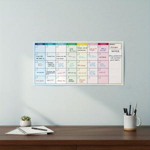 TEMU 1개월 드라이 지우기 달력 | 25.6×12.6인치 소형 무일자 화이트보드 월간 플래너 | 일요일 시작 재사용 가능 벽걸이 스케줄 보드 | 컬러 그리드 일일 칸 + 메모 섹션 | 드라이 지우기 마커 2개 및 양면 접착제 포함 | 가정, 사무실, 교실, 팀 프로젝트 계획에 적합