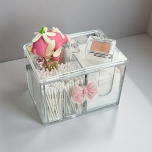 TEMU 1 우아한 핑크 리본 아크릴 화장품 정리함 - 4단 투명 수납박스, 립스틱, 면봉, 뷰티 액세서리 보관에 이상적, 화장대 또는 욕실 장식에 완벽, 발렌타인데이, 생일, 크리스마스, 새해 선물로 최고, 메이크업, 향수 정리함|립스틱