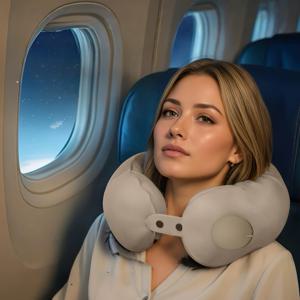 TEMU 압축식 팽창식 U자형 목 베개 | 휴대용 여행용 목 지지 베개, 빠른 버클 디자인, 부드러운 PVC 소재, 가정, 사무실, 자동차 및 영화 감상에 적합한 다중 포지션, 세척이 용이한 베개 커버, 간편한 여행 필수품.