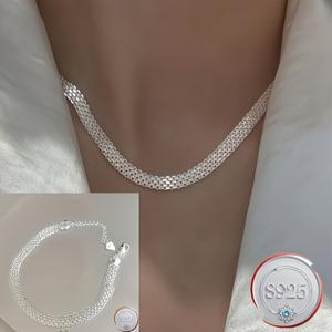 TEMU 스파클링 2피스 세트 - 스털링 실버 패션 브레이디드 목걸이와 팔찌, 스타일로 일상, 파티, 해변 모임에 적합; 발렌타인데이 또는 어머니날 선물로 완벽|은목걸이