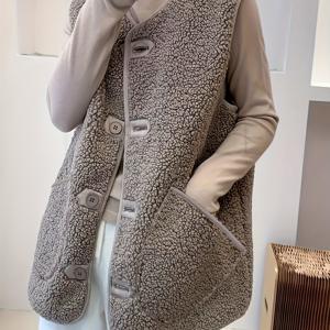 TEMU 여성용 가을 겨울 롱 코트. V넥 카디건, 솔리드 컬러 디자인, 심플한 스타일, 민소매 스타일, 실제로는 카디건입니다