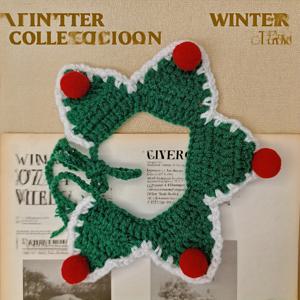 TEMU 1개 크리스마스 수제 니트 목도리 & 침받이 세트 - 고양이와 강아지를 위한 새해 액세서리