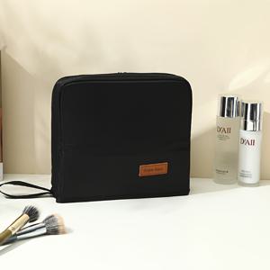 TEMU 1 멀티펑셔널 수직 메이크업 백 | 대용량 블랙 & 화이트 퍼플 액센트, 화장품 보관병 포함, 고품질 구획 정리, 넉넉한 문구류 수납, 여행 및 비즈니스용 휴대용 화장품 가방|트래블보틀