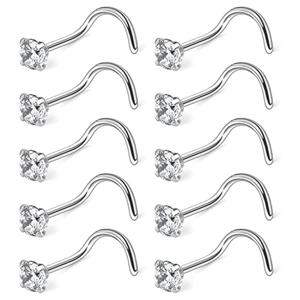TEMU 10 개/대 20G 스테인레스 스틸 코 스터드 링 나사 피어싱 쥬얼리 2mm 남성용 코 Nostrial Piercing Jewelry