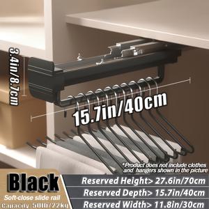 TEMU 고강도 탑마운트 풀아웃 팬츠 랙, 소프트 클로즈 댐핑, 20kg 고용량 텔레스코픽 바지걸이, 정장 및 공간절약형 옷장 정리용, 마운트형 옷장 시스템