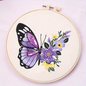 TEMU 초보자를 위한 1개 세트 화려한 나비 & 꽃 자수 스타터 키트 - 컬러풀 실, 바늘, 상세 설명서 포함 - 폴리에스테르, 후프 필요 없음