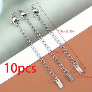TEMU 10개 스테인리스 스틸 연장 테일 체인 로브스터 걸쇠 커넥터, 팔찌 및 목걸이 제작용