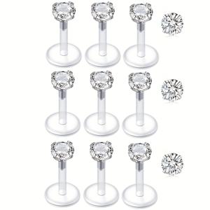 TEMU 9pcs 투명 립 링 스터드 플라스틱 피어싱 주얼리 푸시인 연골 귀걸이 트래거스 이어링 무실링 헬릭스 피어싱 액세서리 스터드