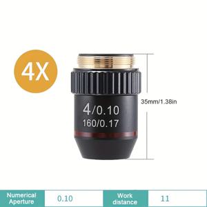TEMU 검은색 아크로마틱 순수 구리 바디가 특징인 현미경 대물렌즈 195. 4X, 10X, 20X, 40X, 60X, 100X 배율, 다층 코팅된 고광도 금속 광학 렌즈, 표준 RMS 20.2mm 인터페이스가 특징입니다.