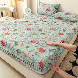 TEMU 3피스 연두색 나무 덩굴 꽃무늬 맞춤형 시트 및 베개커버 세트 / 베개커버 2개 / 맞춤형 시트 1개 / 트윈 침대 / 풀 사이즈 침대 / 퀸 사이즈 침대 / 킹 사이즈 침대 - 부드럽고 피부에 친화적 / 관리가 쉬움 - 매트리스 배치가 쉬운 완벽한 핏