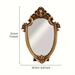 TEMU 유럽 스타일 클래식 금색 패턴 장식 거울. 테이블에 걸거나 놓을 수 있으며, 가정용 벽 장식 또는 화장대 거울로 적합합니다.