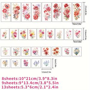 TEMU 여성용 대형 임시 팔 슬리브 타투 30장 - 장미 & 데이지 리얼리스틱 꽃 피부 타투, 파티, 결혼식, 축제용