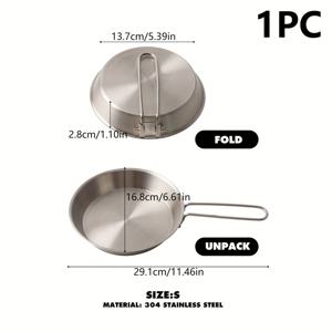 TEMU 1개 304 스테인리스 스틸 프라이팬, 휴대용 접이식 손잡이, 야외 캠핑에 적합, 스테이크 그릴 및 캠핑용품으로 이상적