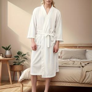 TEMU 와플 커플 목욕 가운 여성 봄/가을 여름 흡수성 호텔 스타일 미디 길이 코트 남성 목욕 가운 얇은 플러스 사이즈 홈웨어