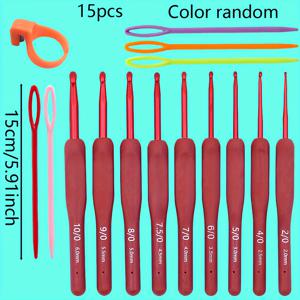 TEMU 15개 세트 디럭스 올인원 크로셰 훅 세트 (스테인리스 스틸 훅 & 소프트 그립 핸들 포함), 멀티컬러 울 실 & 크로셰 인형/바늘 DIY 뜨개질, 아미구루미 제작 - 초보자 및 전문 공예가를 위한 완벽한 크래프팅 키트 (15)