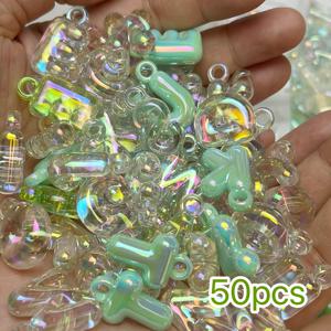 TEMU 20/50개 공예용 아크릴 글자 컬러 비즈, 귀여운 카툰 팔찌 목걸이 키체인 장식 DIY 액세서리 달콤 젤리 색상 고급스러운 트렌디한 패션 소품