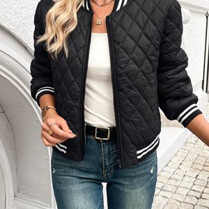 TEMU 여성 빈티지 아메리칸 스타일 퀼팅 재킷, 지퍼형 가을/겨울용, 야구 점퍼.