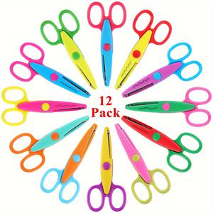 TEMU 장식용 물결 모양 날이 있는 12개 스테인리스 스틸 가위 세트 - 사진 앨범 장식, 공예 및 사무 업무에 적합하며 다양한 색상으로 제공