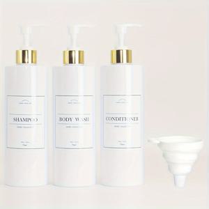 TEMU 3개 세트 리필 가능한 펌프 디스펜서 세트, 16.9oz - 샴푸, 컨디셔너 및 바디워시용 깔때기 포함 | 욕실 정리를 위한 쉬운 채우기 및 청소용 보관 용기