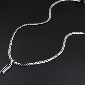 TEMU 세련되고 미니멀한 스테인리스 스틸 플랫 체인으로 제작된 남성용 스타일리시한 블랙 펜던트 목걸이|남자목걸이|은목걸이