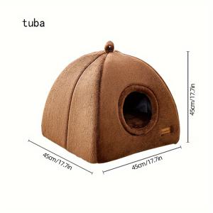 TEMU 고양이 & 개를 위한 포근한 딸기 모양 애완동물 침대 - 클래식 스타일, 조립 불가능한 폴리에스테르 섬유 둥지, 유르트, 애완동물 용품