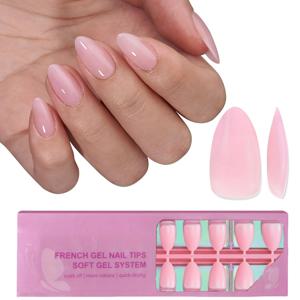 TEMU 180개입 천연 아몬드 모양 네일 프레스온, 핑크색, 매트 엔드, 롱래스팅 소프트 젤, 네일 아트 및 휴일 선물로 적합