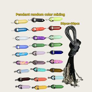 TEMU 100개 육각형 차크라 펜던트, 총알 모양, 블랙 로프 체인 포함, 반짝이고 내구성이 뛰어나며, 혼합 및 매치하기 쉬움, DIY 주얼리 만들기 매력 50개 펜던트 + 50개 블랙 로프 체인